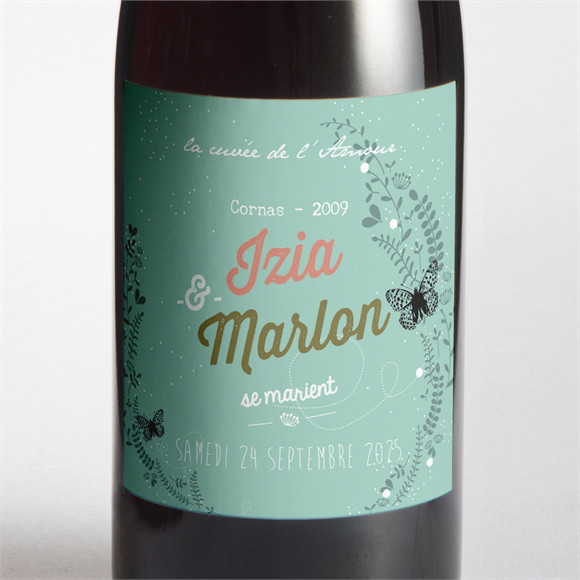 Etiquette de bouteille mariage Papillons et printemps réf.N3001216