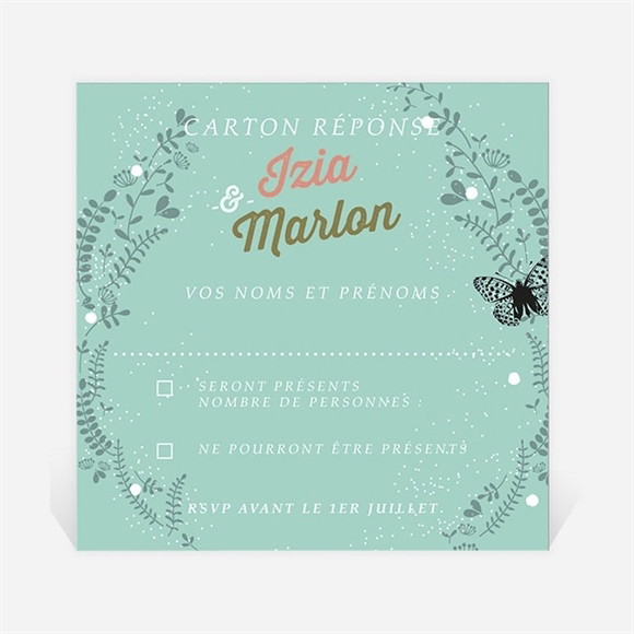 Carton réponse mariage Papillons et printemps réf.N3001215