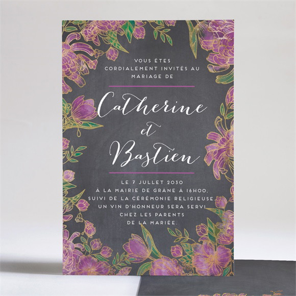 Faire-part mariage Ardoise fleurie réf.N241149
