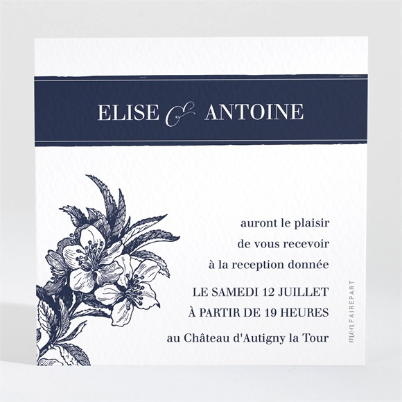 Carton d'invitation mariage Gravure bleu foncé réf.N3001231