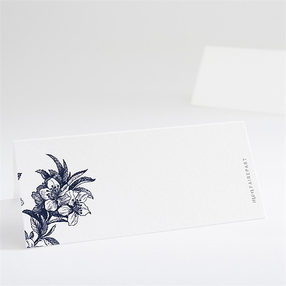 Marque-place mariage gravure bleu foncé