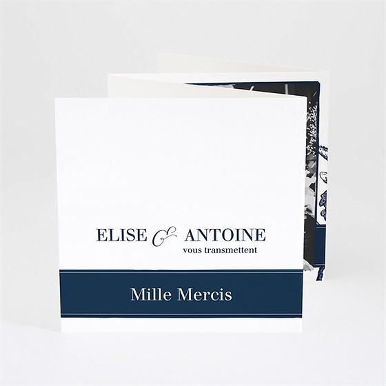 Remerciement mariage gravure bleu foncé