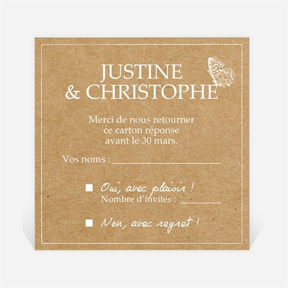 Carton réponse mariage Un Papillon sur le Kraft réf.N3001235
