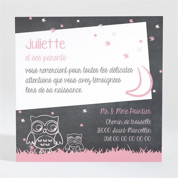 Remerciement naissance Elle est si Chouette! réf.N3001250