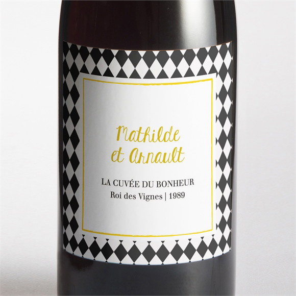 Etiquette de bouteille mariage Damier geometrique réf.N3001248