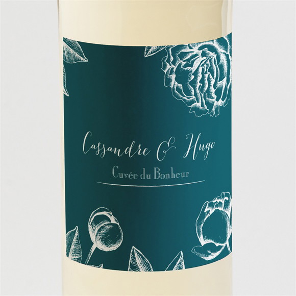 Etiquette de bouteille mariage Gravure vert émeraude réf.N3001256