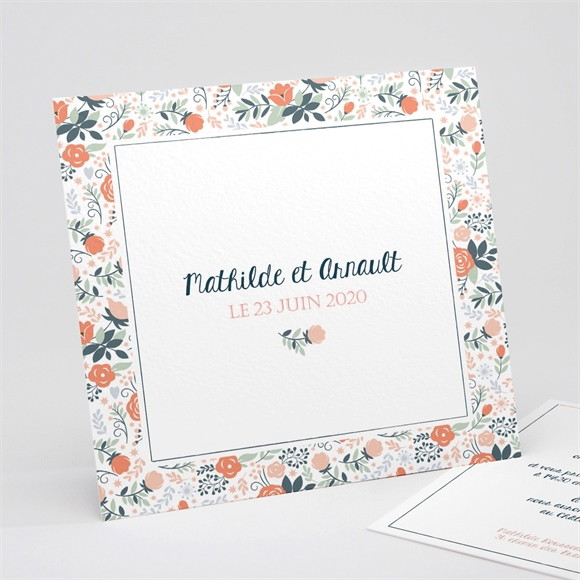 Faire-part mariage Encadrement bleu et saumon réf.N311190