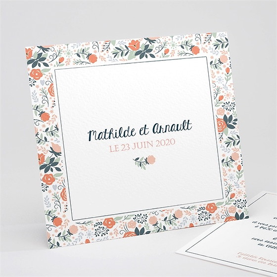 Faire-part mariage encadrement bleu et saumon