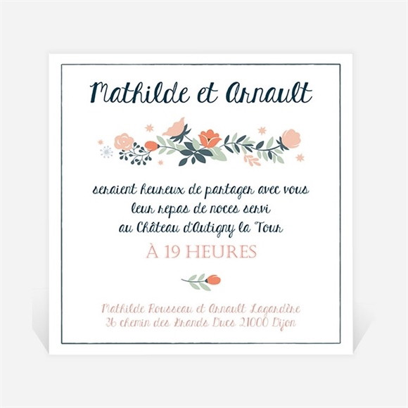 Carton d'invitation mariage Encadrement bleu et saumon réf.N3001257