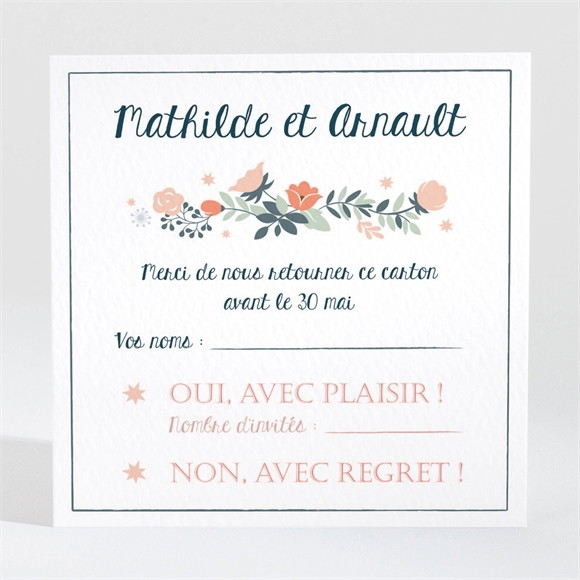 Carton réponse mariage Encadrement bleu et saumon réf.N3001258