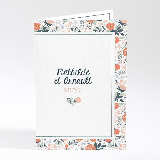 Menu mariage encadrement bleu et saumon
