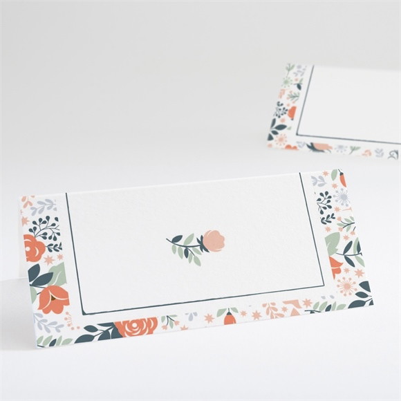 Marque-place mariage Encadrement bleu et saumon réf.N440613