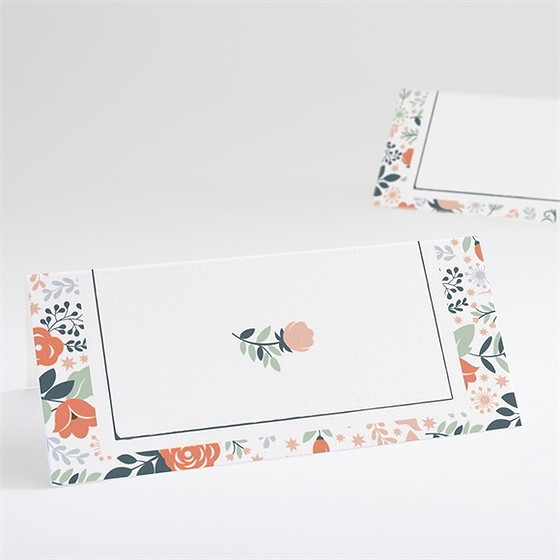 Marque-place mariage encadrement bleu et saumon