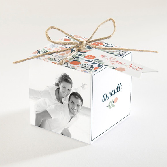 Boîte de dragées mariage Encadrement bleu et saumon réf.N34058