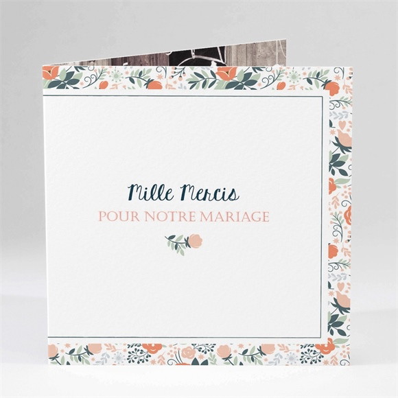 Remerciement mariage Encadrement bleu et saumon réf.N45166