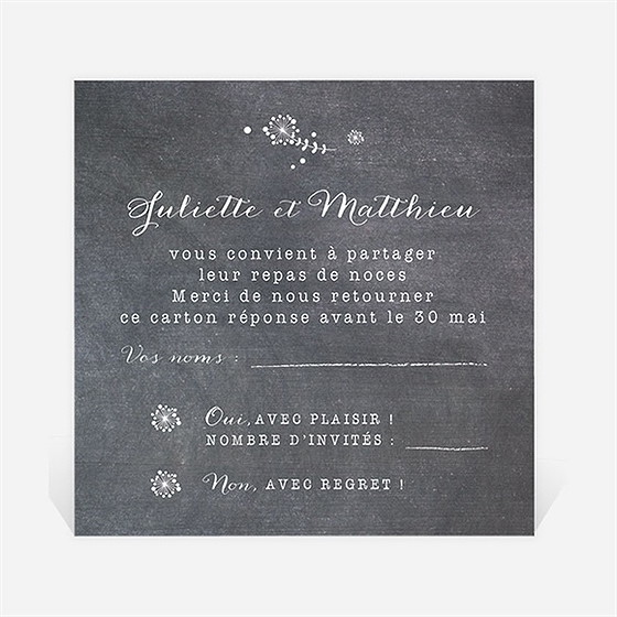 Carton réponse mariage champêtre sur ardoise