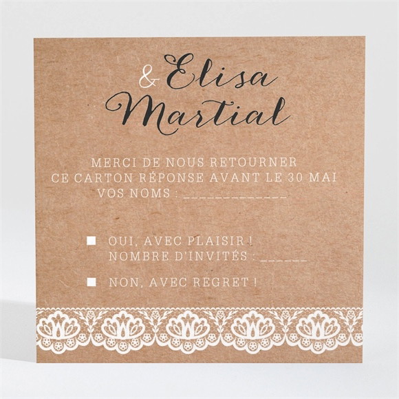 Carton réponse mariage Kraft et dentelle réf.N3001274
