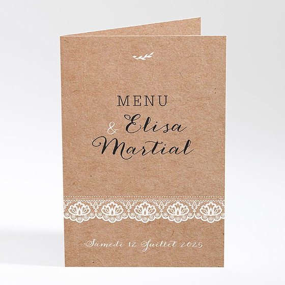 Menu mariage kraft et dentelle