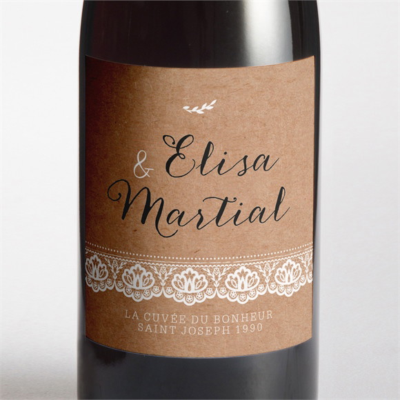 Etiquette de bouteille mariage Kraft et dentelle réf.N3001275