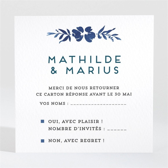 Carton réponse mariage Aquarelle bleue réf.N3001277