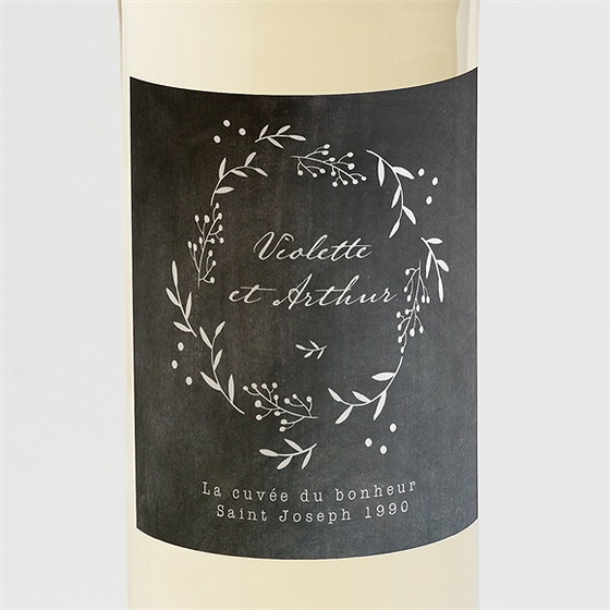 Etiquette de bouteille mariage gravure sur ardoise
