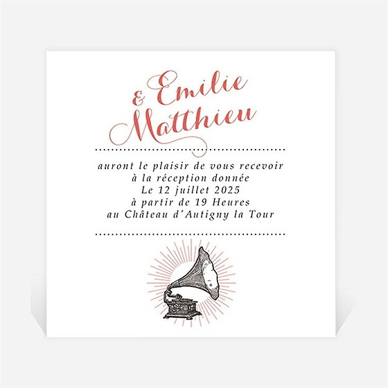 Carton d'invitation mariage musique vintage