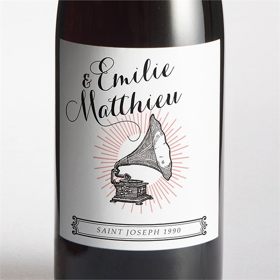 Etiquette de bouteille mariage musique vintage