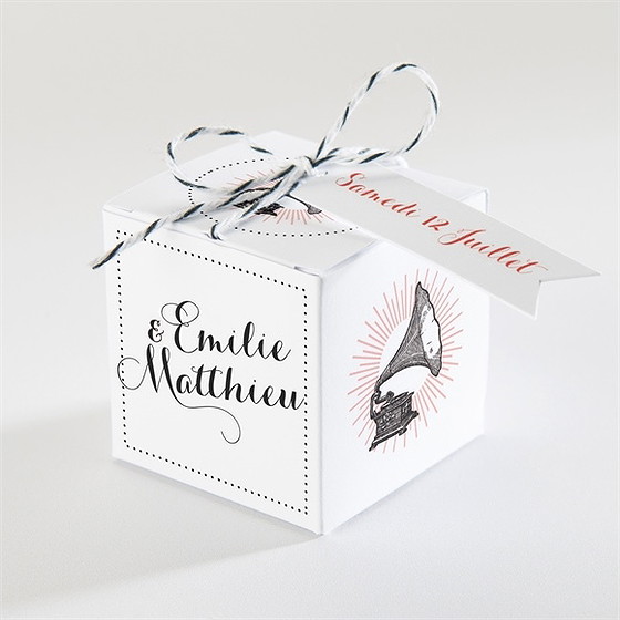 Boîte de dragées mariage musique vintage