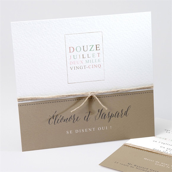 Faire-part mariage Kraft et ficelle réf.N311194