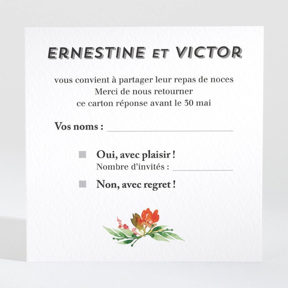 Carton réponse mariage Fleurs et champetre réf.N3001341