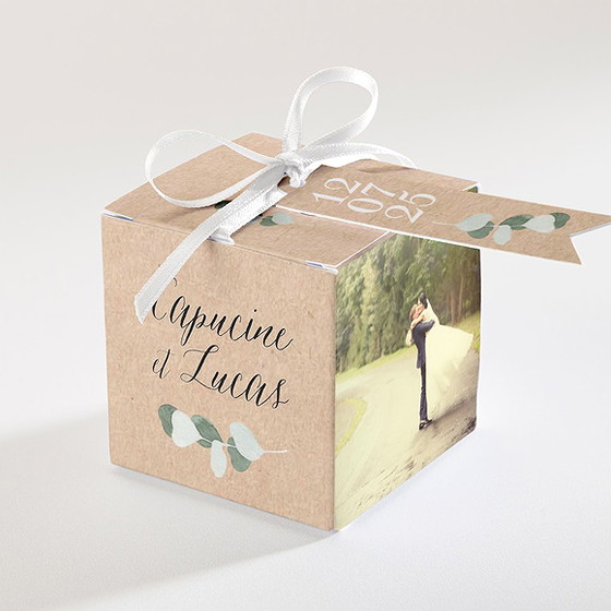 Boîte de dragées mariage bel eucalyptus