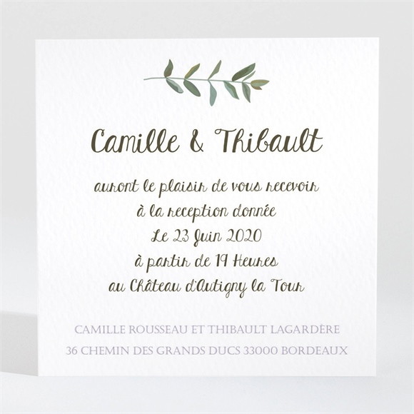 Carton d'invitation mariage Couronne d'olivier réf.N3001349