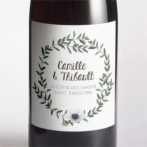 Etiquette de bouteille mariage couronne d'olivier