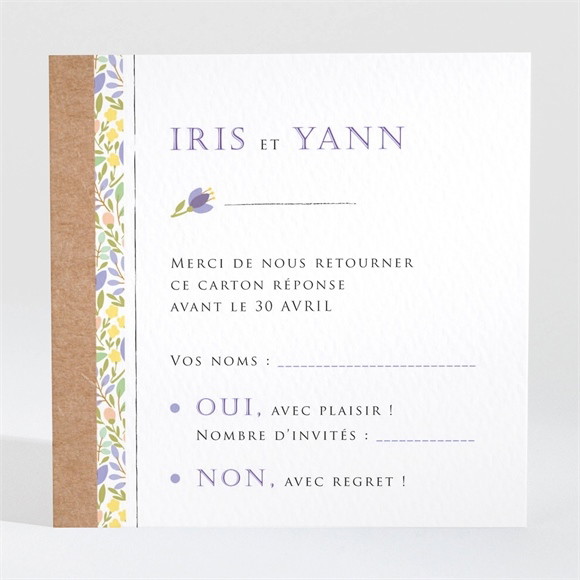 Carton réponse mariage Kraft et floral réf.N3001357
