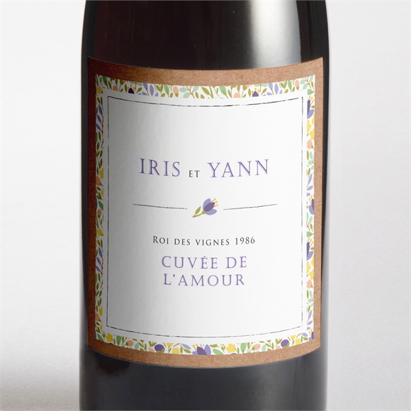 Etiquette de bouteille mariage Kraft et floral réf.N3001358