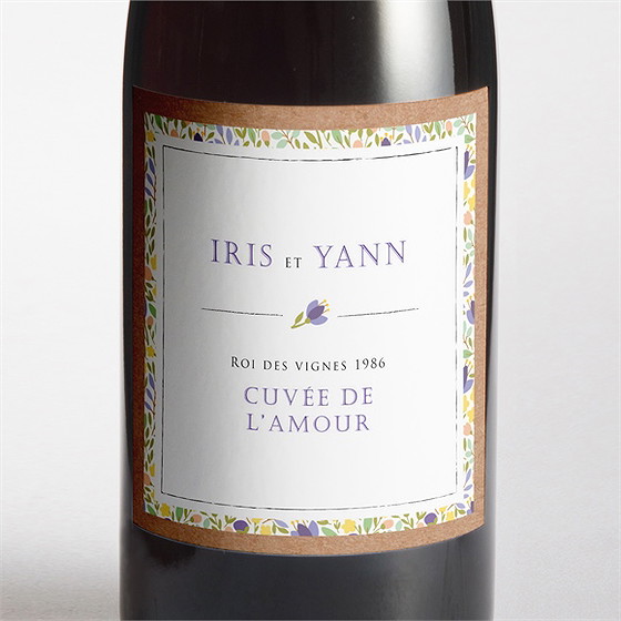 Etiquette de bouteille mariage kraft et floral