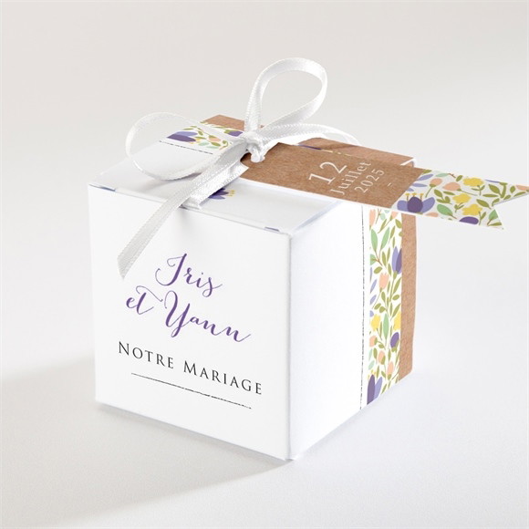 Boîte de dragées mariage Kraft et floral réf.N34089