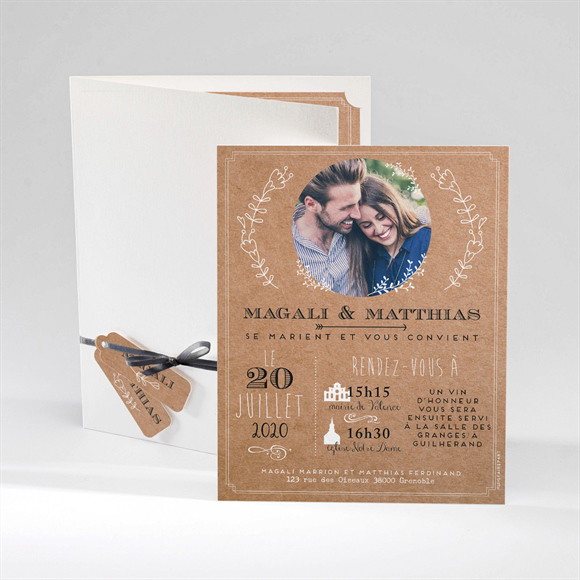 Faire-part mariage Kraft vintage réf.N92037
