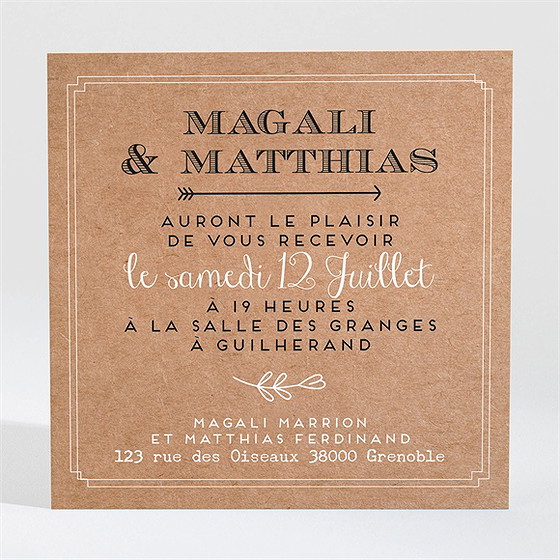 Carton d'invitation mariage kraft vintage