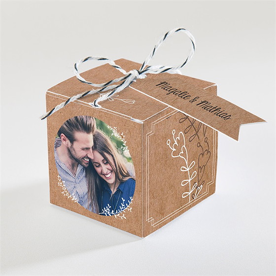 Boîte de dragées mariage kraft vintage