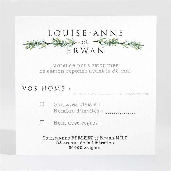 Carton réponse mariage poésie et photo