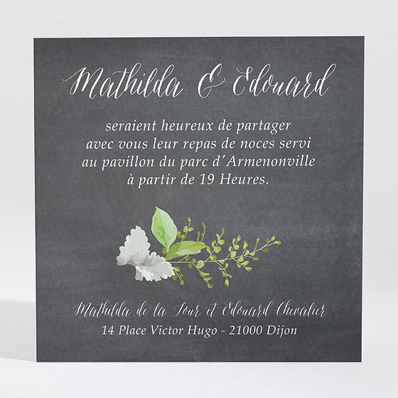 Carton d'invitation mariage couronne en ardoise