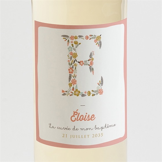 Etiquette de bouteille baptême initiales à motifs