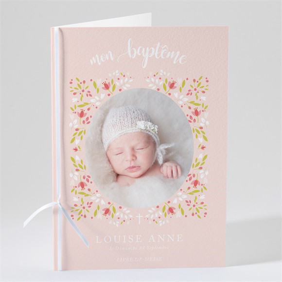 Livret de messe baptême Douceur végétale rose réf.N49101