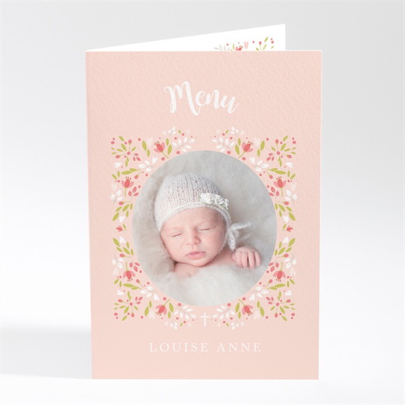 Menu baptême Douceur végétale rose réf.N401802