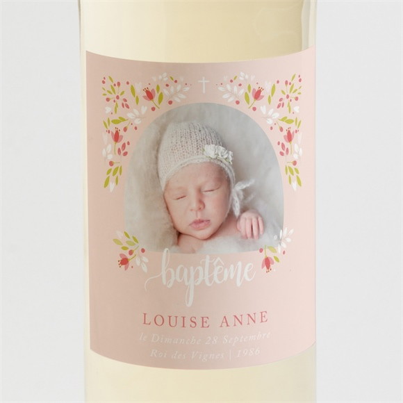 Etiquette de bouteille baptême Douceur végétale rose réf.N3001410