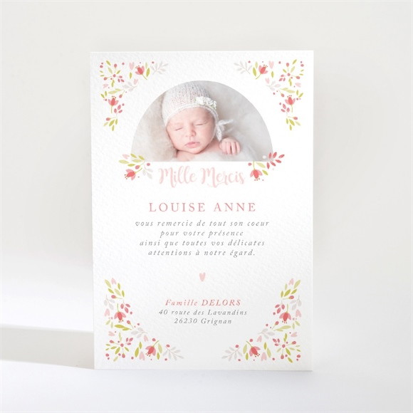 Remerciement baptême Douceur végétale rose réf.N21015