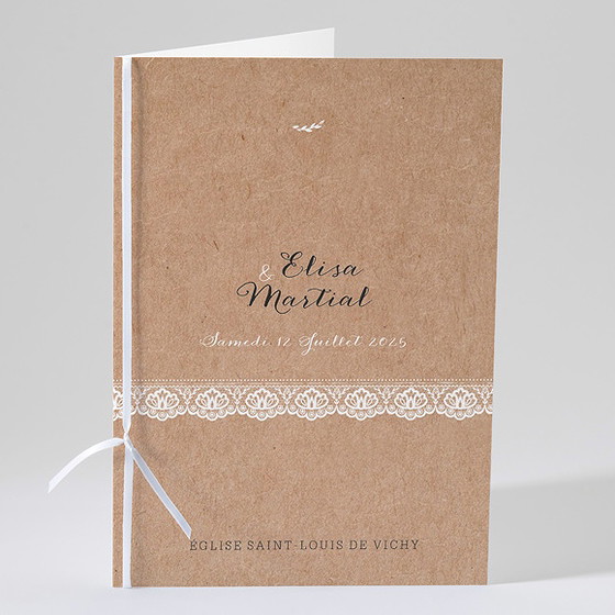 Livret de messe mariage kraft et dentelle