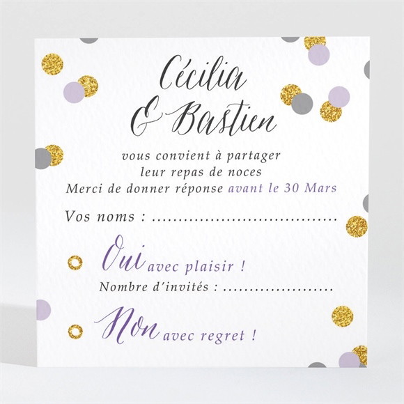 Carton réponse mariage Doux confettis réf.N3001416