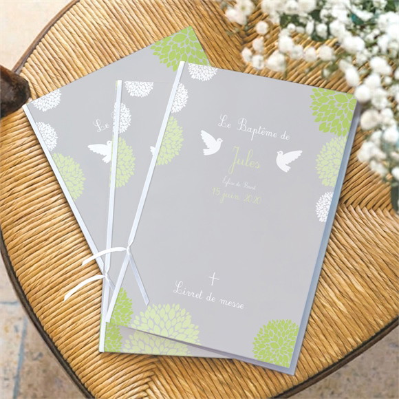 Livret de messe baptême Cadre végétal chic réf.N49121
